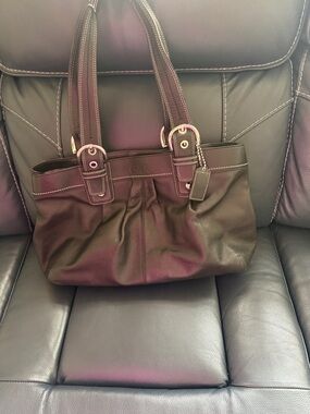 Coach Black Leather Shoulder Tote with Contrast Stitching